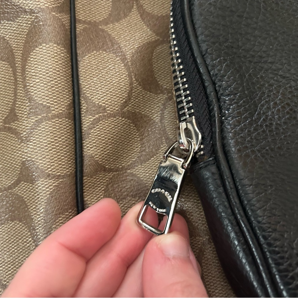 COACH Court Tote Bag Purse in Signature Print Brown Black Silver - Picture 3 of 16